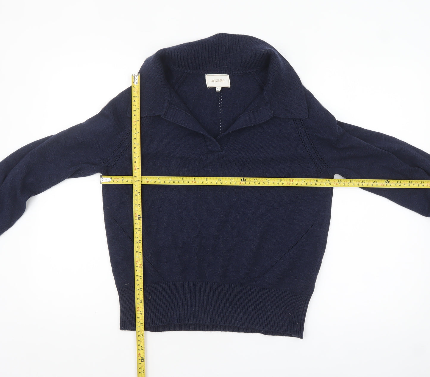 Joules Women's Blue Collared Knit Cotton Blend Jumper Size 12
