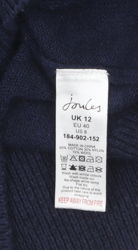 Joules Women's Blue Collared Knit Cotton Blend Jumper Size 12