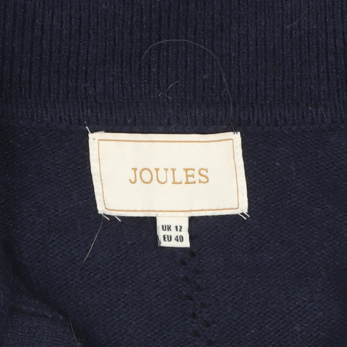 Joules Women's Blue Collared Knit Cotton Blend Jumper Size 12