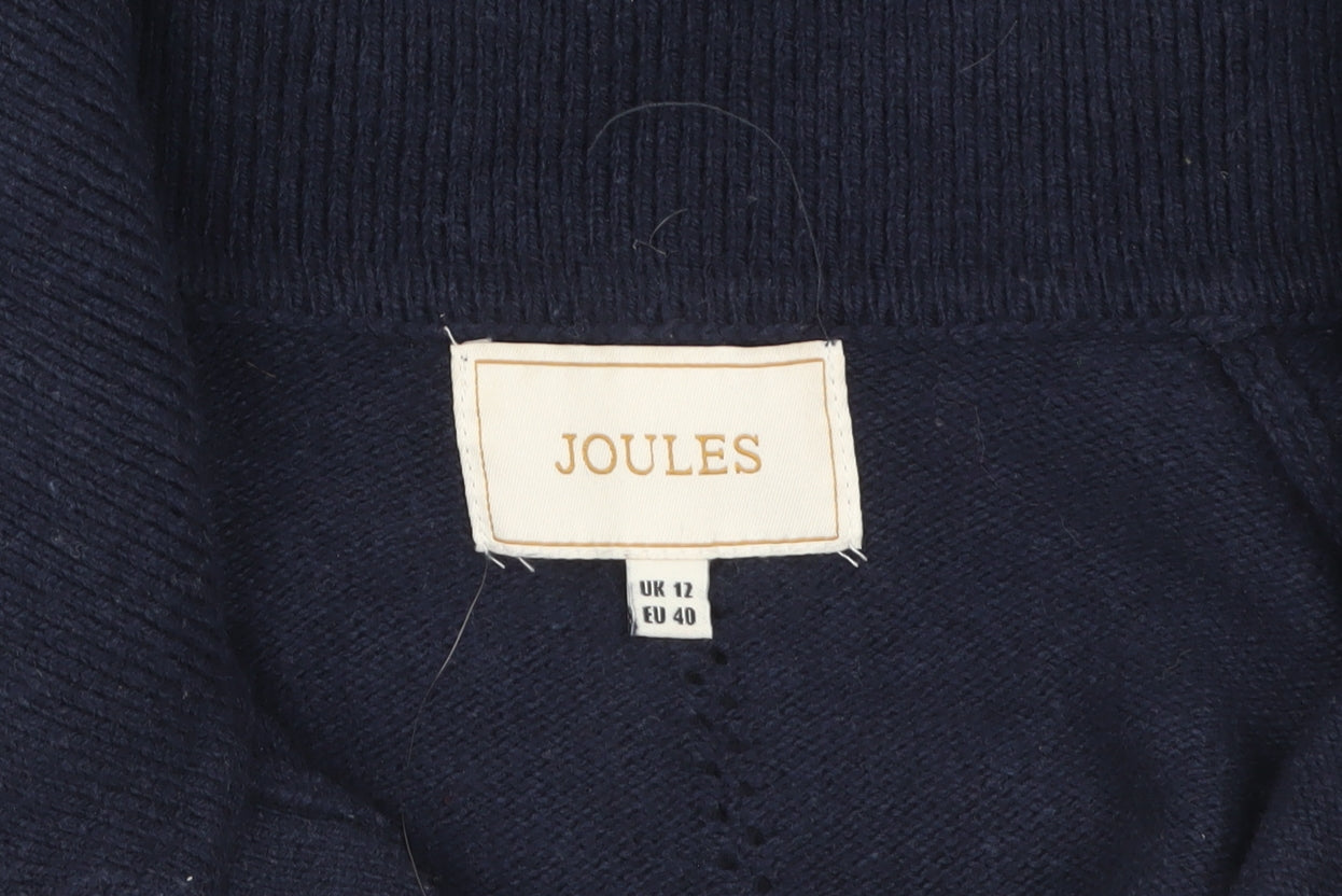 Joules Women's Blue Collared Knit Cotton Blend Jumper Size 12