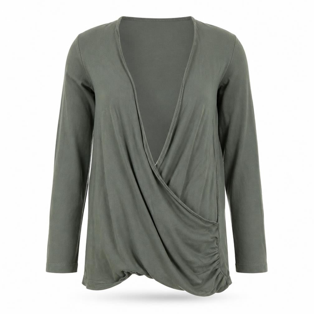 Front view of Monsoon Women’s Green Wrap Jersey Blouse UK 10