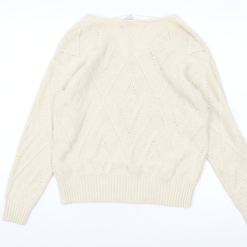 ICHI Women Ivory V-Neck Knit Pullover Jumper XS