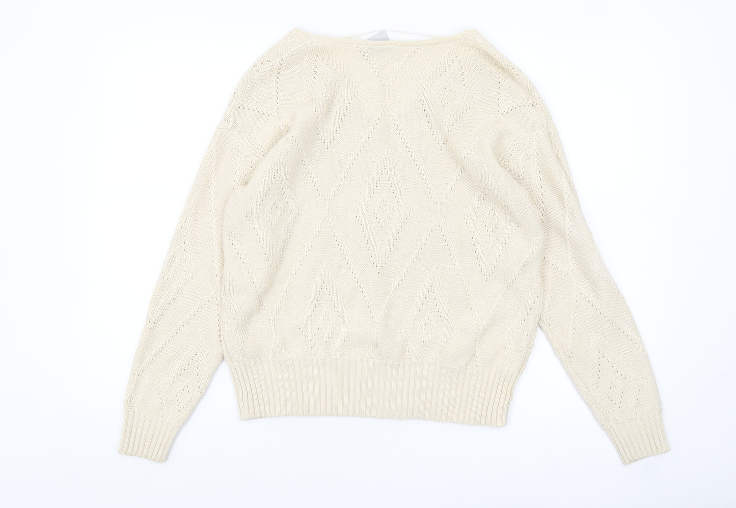 ICHI Women Ivory V-Neck Knit Pullover Jumper XS