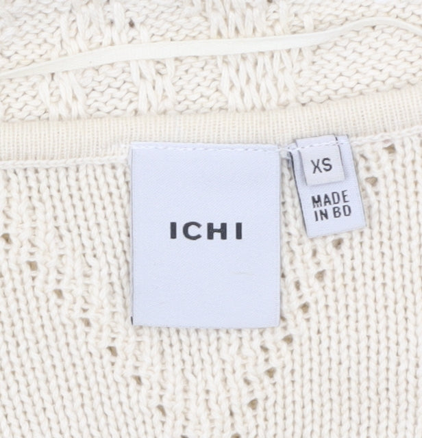 ICHI Women Ivory V-Neck Knit Pullover Jumper XS