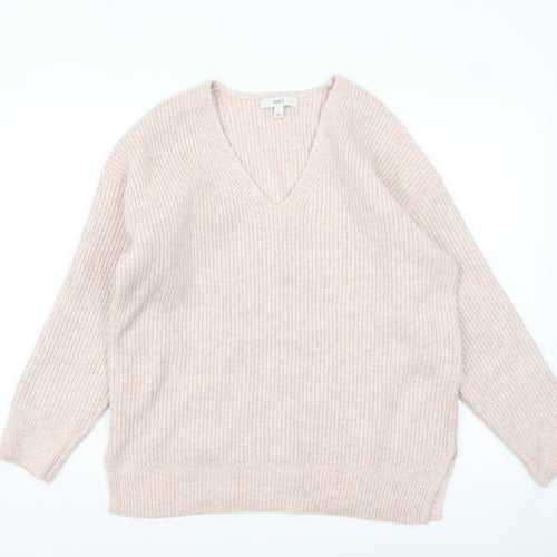 Marks and Spencer Women’s Beige V-Neck Ribbed Knit Jumper Size L