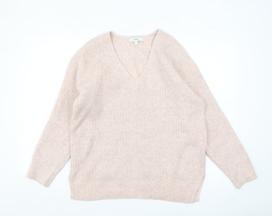 Marks and Spencer Women’s Beige V-Neck Ribbed Knit Jumper Size L