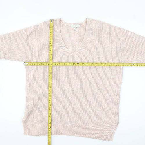 Marks and Spencer Women’s Beige V-Neck Ribbed Knit Jumper Size L