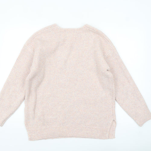 Marks and Spencer Women’s Beige V-Neck Ribbed Knit Jumper Size L