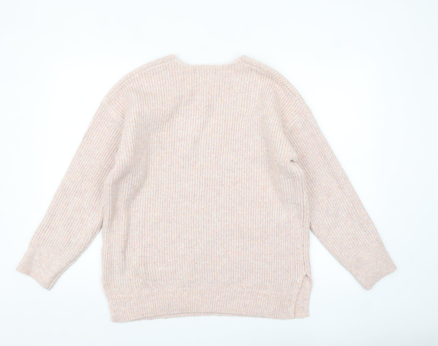 Marks and Spencer Women’s Beige V-Neck Ribbed Knit Jumper Size L