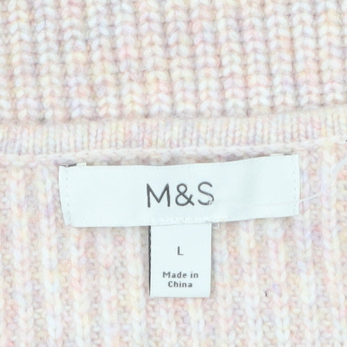 Marks and Spencer Women’s Beige V-Neck Ribbed Knit Jumper Size L