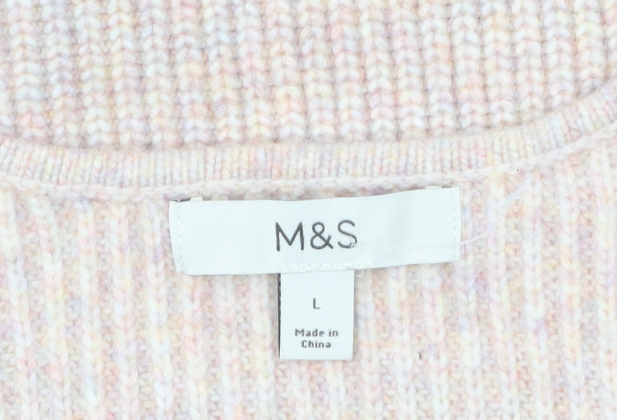 Marks and Spencer Women’s Beige V-Neck Ribbed Knit Jumper Size L