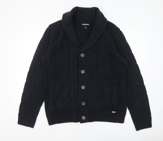 Threadbare Men's Black Cable-Knit Cardigan Jumper L