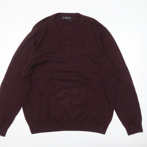 Marks and Spencer Men’s Brown 2XL V-Neck Cotton Pullover Jumper