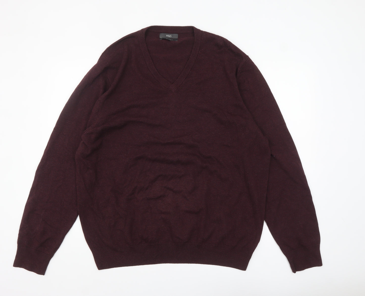Marks and Spencer Men’s Brown 2XL V-Neck Cotton Pullover Jumper