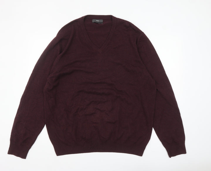 Marks and Spencer Men’s Brown 2XL V-Neck Cotton Pullover Jumper