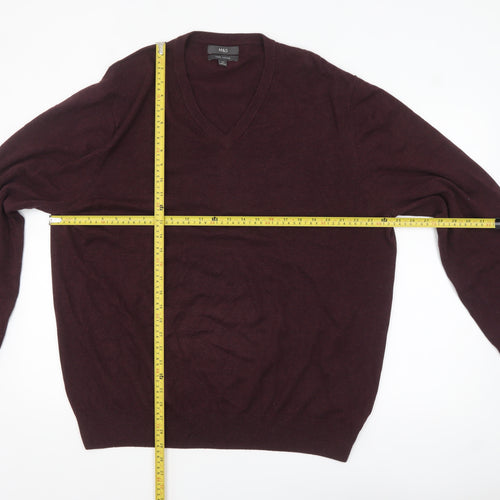 Marks and Spencer Men’s Brown 2XL V-Neck Cotton Pullover Jumper