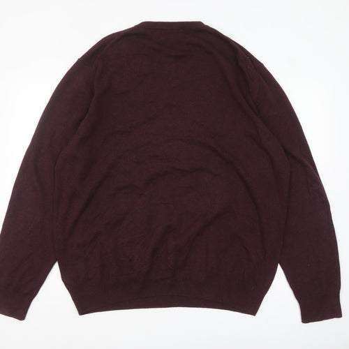 Marks and Spencer Men’s Brown 2XL V-Neck Cotton Pullover Jumper