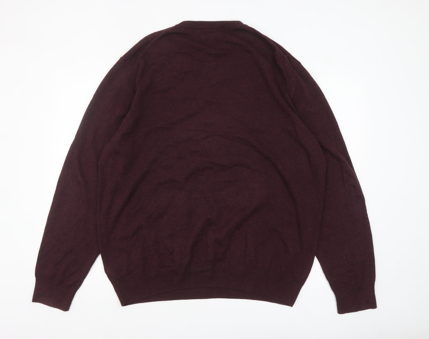 Marks and Spencer Men’s Brown 2XL V-Neck Cotton Pullover Jumper