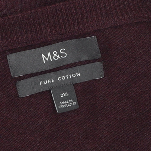 Marks and Spencer Men’s Brown 2XL V-Neck Cotton Pullover Jumper