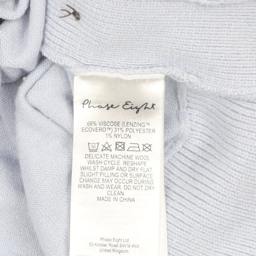 Phase Eight Women Blue L Boat Neck Button Detail 3/4 Sleeve Jumper