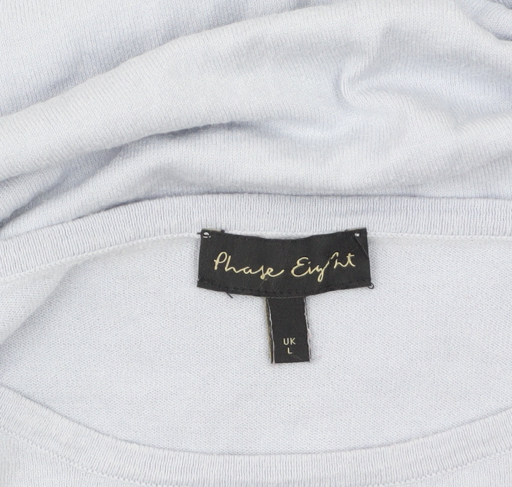 Phase Eight Women Blue L Boat Neck Button Detail 3/4 Sleeve Jumper