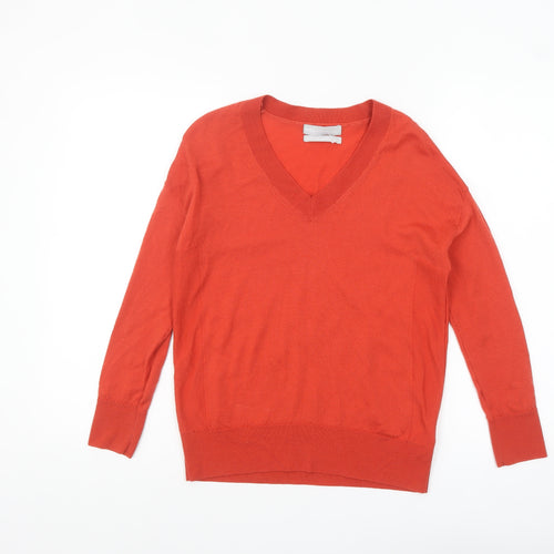 Marks and Spencer Women's Red Merino Wool V-Neck Jumper Size S