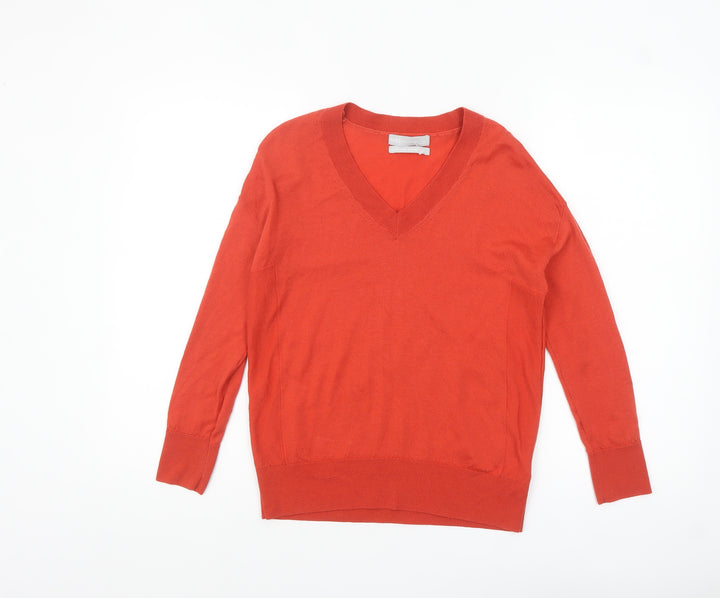 Marks and Spencer Women's Red Merino Wool V-Neck Jumper Size S