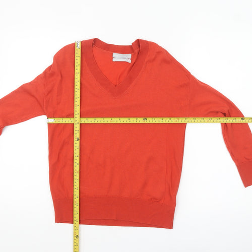 Marks and Spencer Women's Red Merino Wool V-Neck Jumper Size S