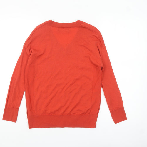 Marks and Spencer Women's Red Merino Wool V-Neck Jumper Size S