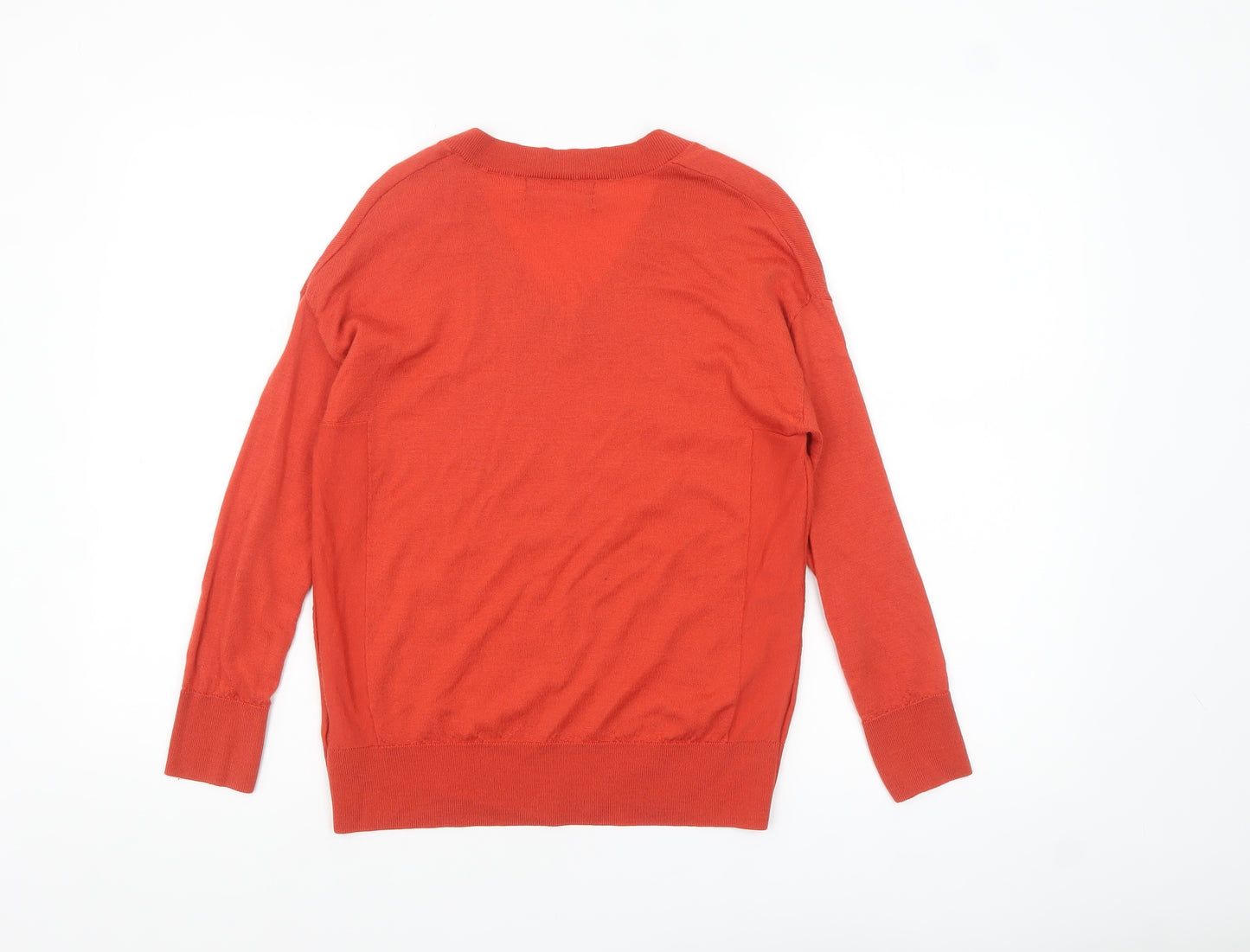 Marks and Spencer Women's Red Merino Wool V-Neck Jumper Size S