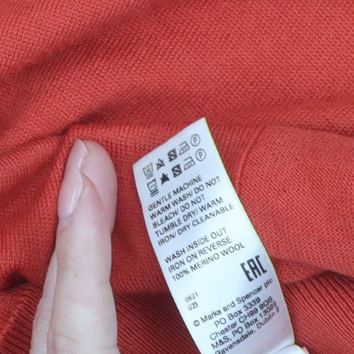 Marks and Spencer Women's Red Merino Wool V-Neck Jumper Size S
