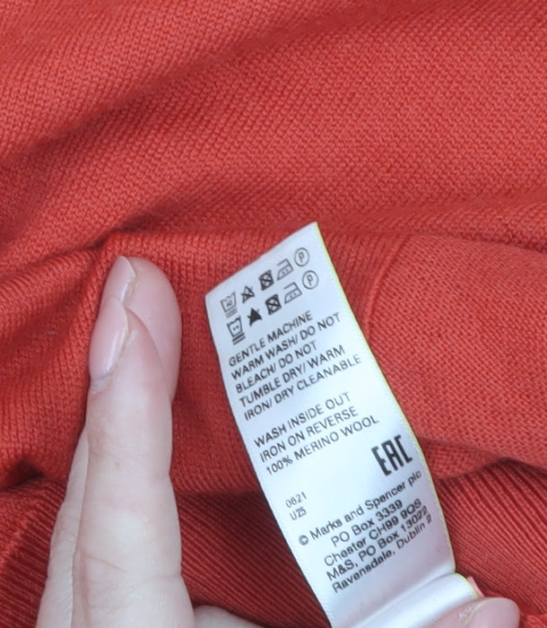 Marks and Spencer Women's Red Merino Wool V-Neck Jumper Size S