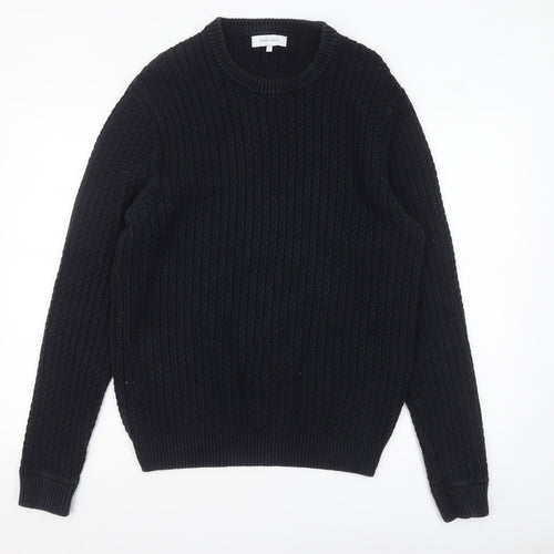 Nigel Hall Men's Black Cotton Cable Knit Jumper L