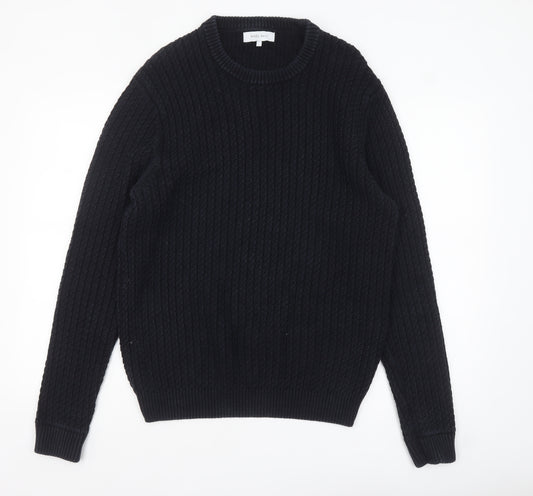 Nigel Hall Men's Black Cotton Cable Knit Jumper L