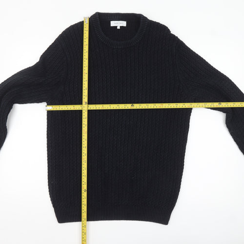 Nigel Hall Men's Black Cotton Cable Knit Jumper L