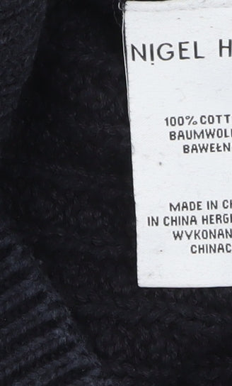 Nigel Hall Men's Black Cotton Cable Knit Jumper L