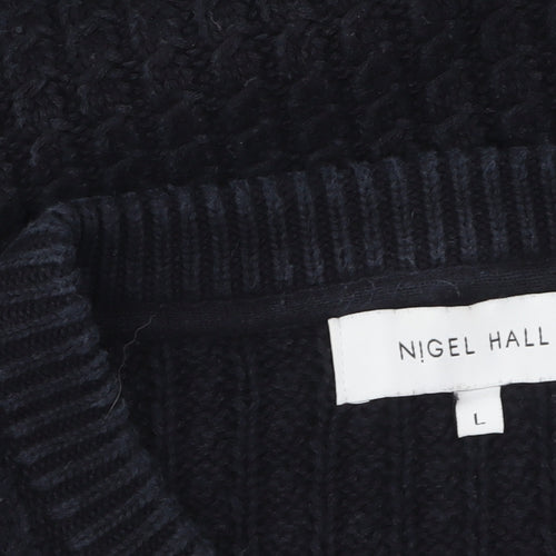 Nigel Hall Men's Black Cotton Cable Knit Jumper L