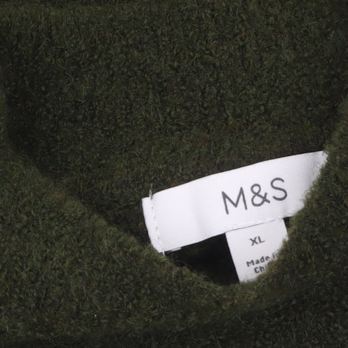 Marks and Spencer Women's Green Wool Blend Mock Neck Jumper XL
