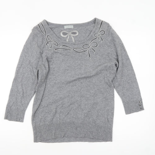 Marks and Spencer Women’s Grey 3/4 Sleeve Bow Knit Jumper Size 16