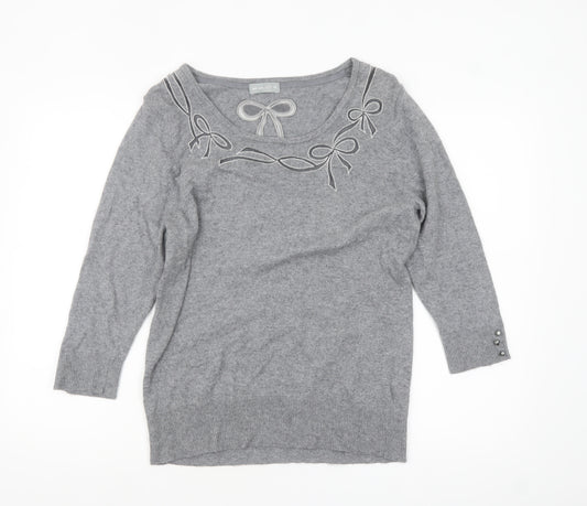 Marks and Spencer Women’s Grey 3/4 Sleeve Bow Knit Jumper Size 16