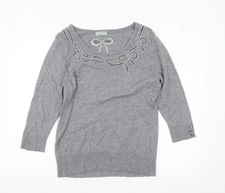 Marks and Spencer Women’s Grey 3/4 Sleeve Bow Knit Jumper Size 16