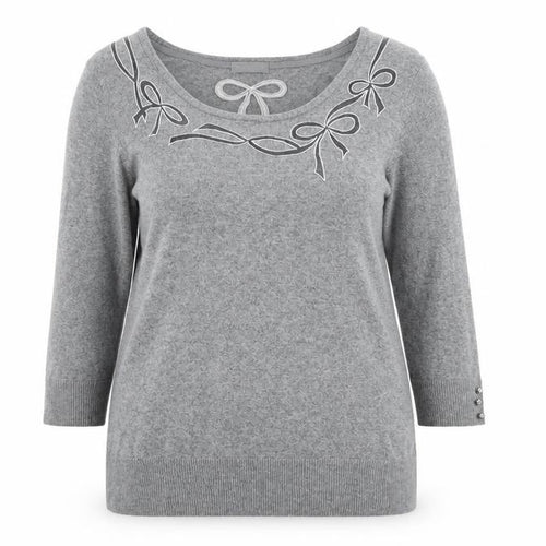 Marks and Spencer Women’s Grey 3/4 Sleeve Bow Knit Jumper Size 16
