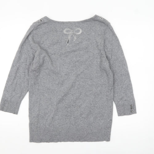 Marks and Spencer Women’s Grey 3/4 Sleeve Bow Knit Jumper Size 16