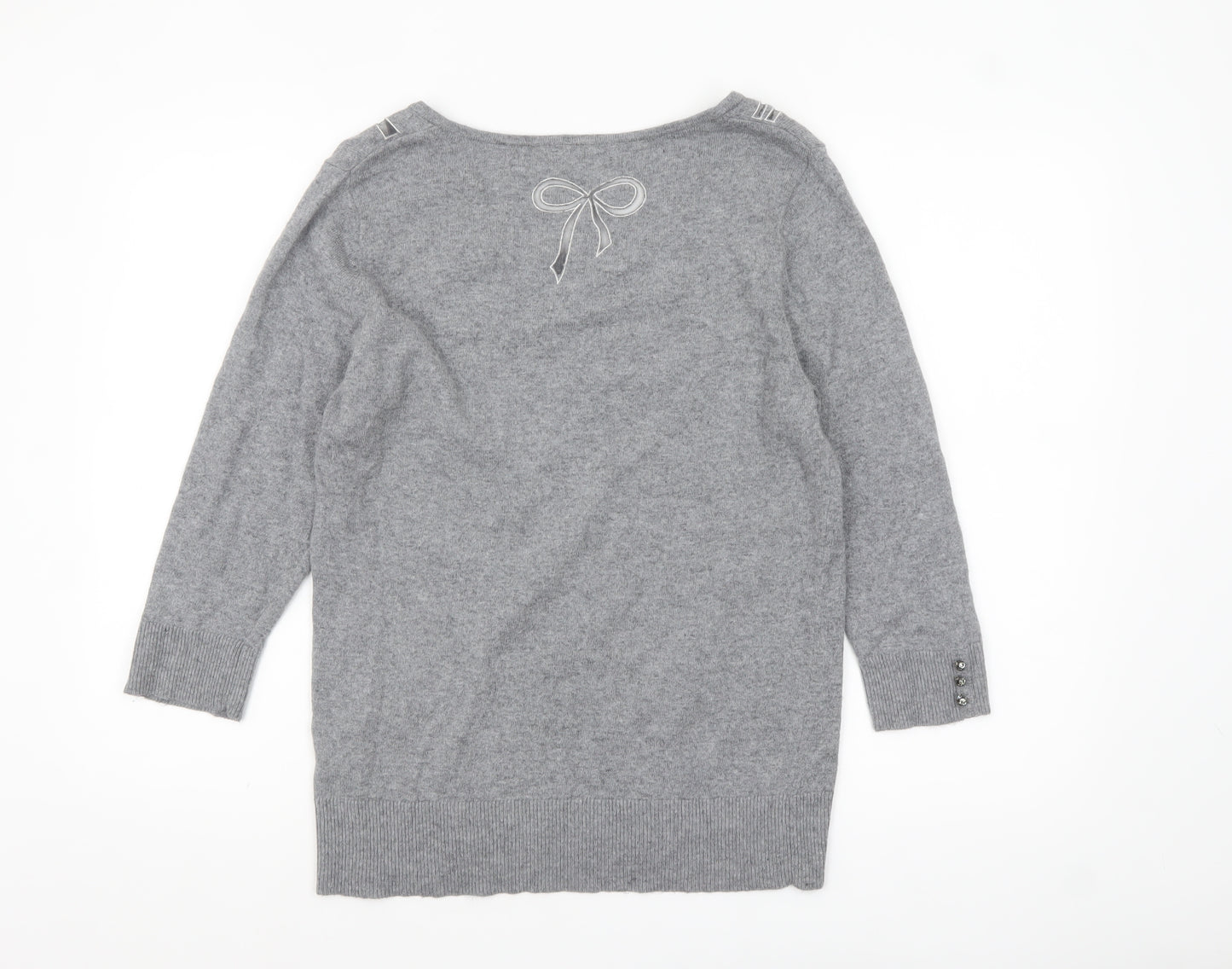 Marks and Spencer Women’s Grey 3/4 Sleeve Bow Knit Jumper Size 16
