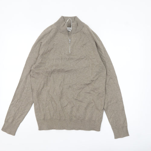 Marks and Spencer Men's Beige Cotton 1/2 Zip Jumper Size S Regular