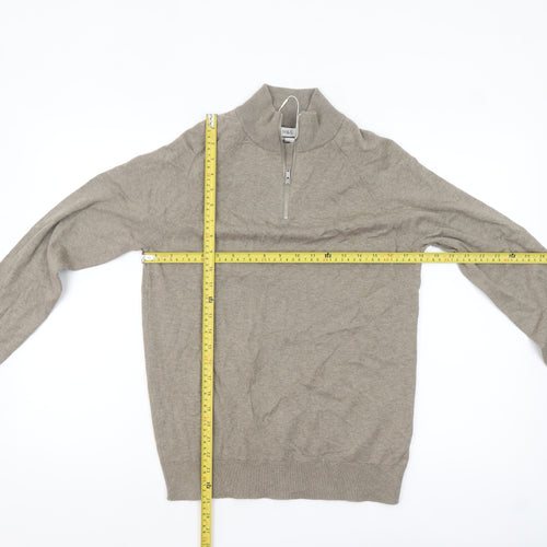 Marks and Spencer Men's Beige Cotton 1/2 Zip Jumper Size S Regular