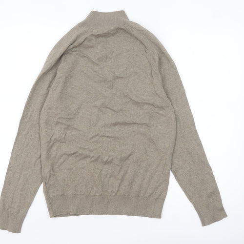 Marks and Spencer Men's Beige Cotton 1/2 Zip Jumper Size S Regular