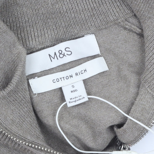 Marks and Spencer Men's Beige Cotton 1/2 Zip Jumper Size S Regular