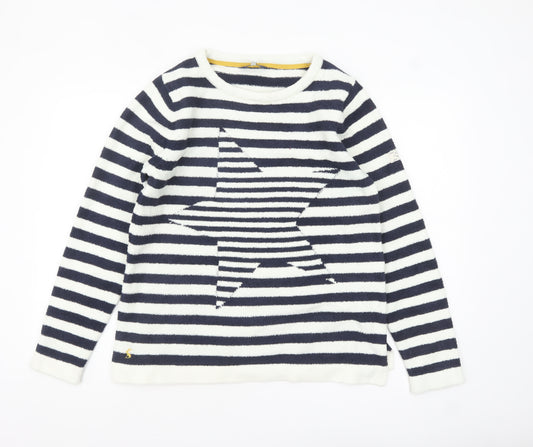 Joules Women’s Blue Striped Star Crew Neck Knit Jumper Size 14