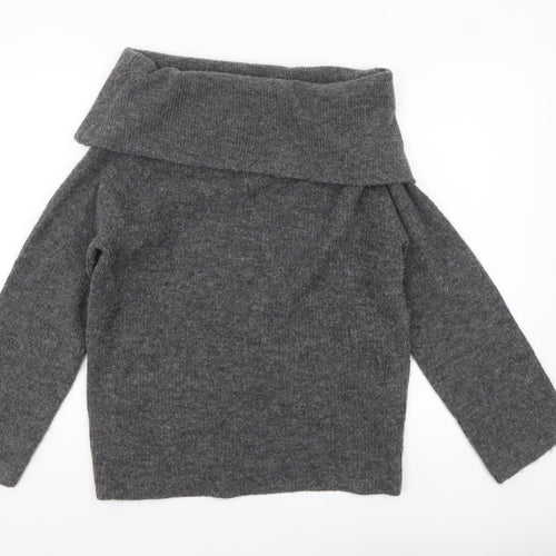 H&M Women’s Grey Cowl Neck Chunky Knit Jumper Size S